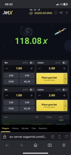 JetX In-Flight Dual Bet Cashout Interface